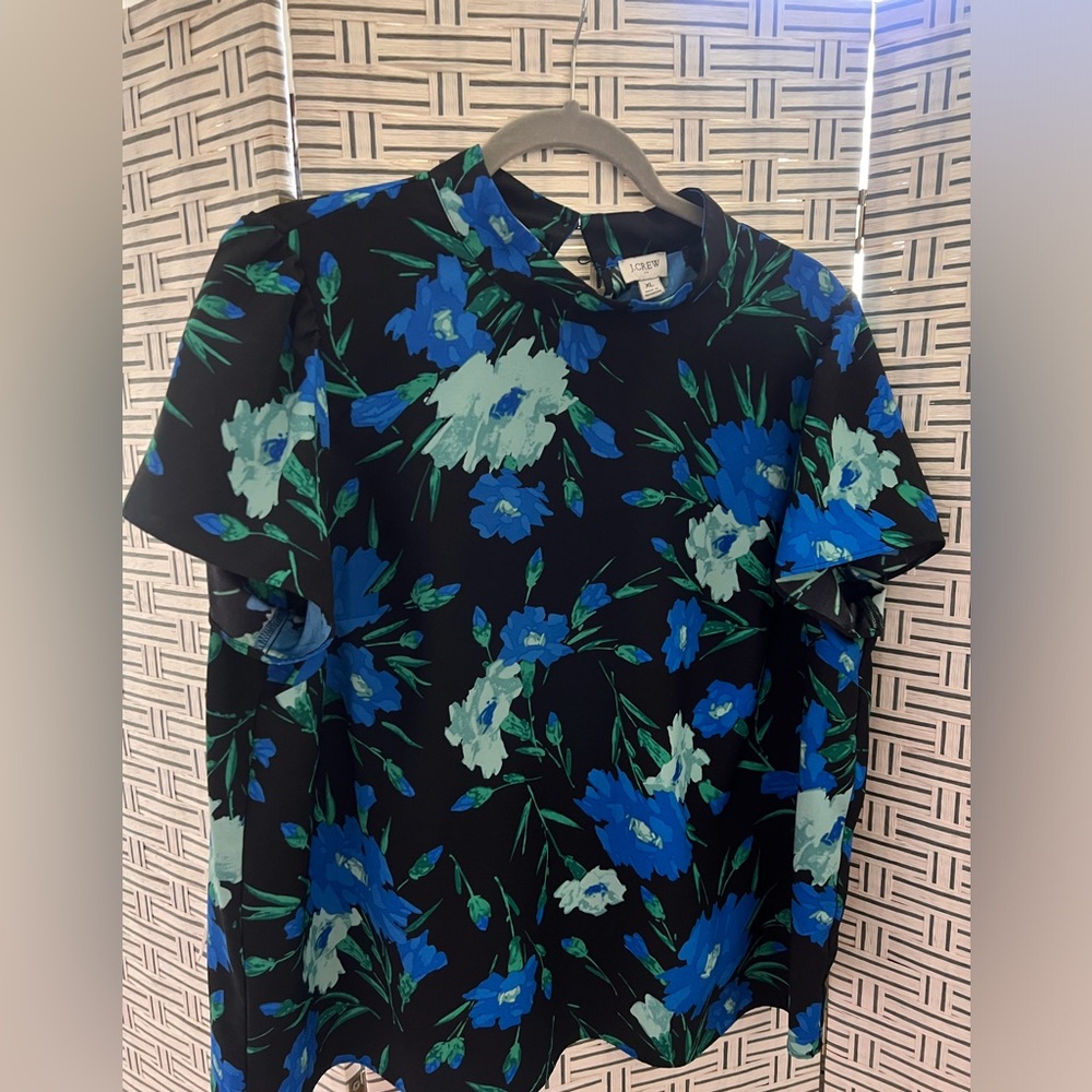 J Crew floral mock neck blouse